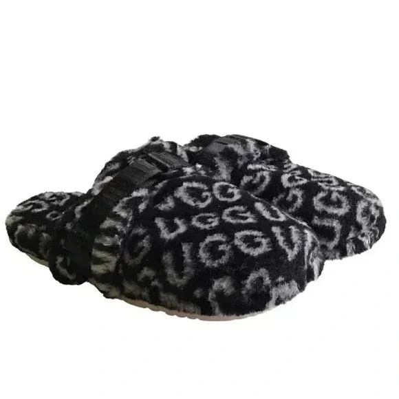 UGG 1118150 Men 12 Soft Fluff It Pop Slides Slip On Casual Slippers Black NEW